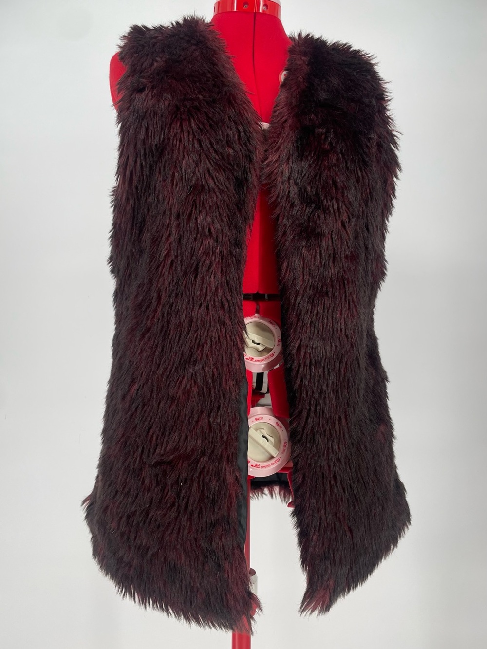 90s Y2K Me Jane Burgundy Black Faux Fur Vest Grunge Festival Layering